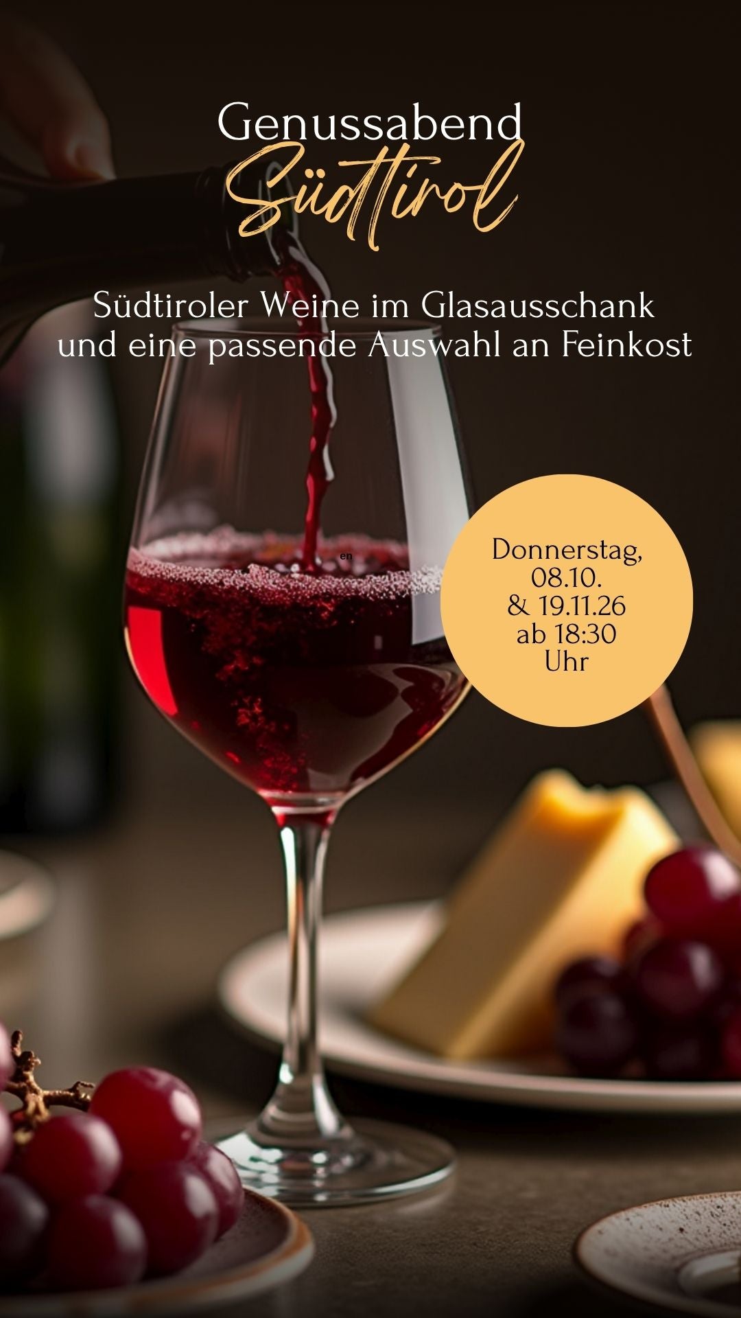 Südtiroler Genussabend - 08.10.26 ab 18:30 Uhr
